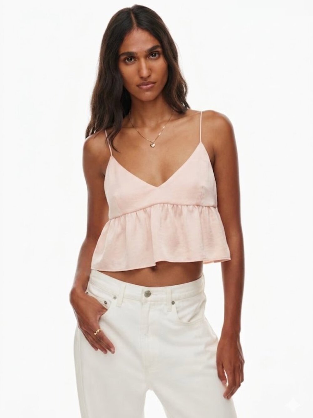 Aritzia Pale Pink Satin Lover Camisole Babydoll Tank Top in size Small - Picture 2 of 6